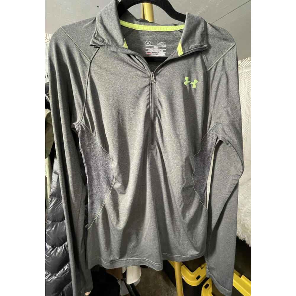Under Armour Heatgear Fitted Gray 1/4 Zip Polyester Activewear Top Size M